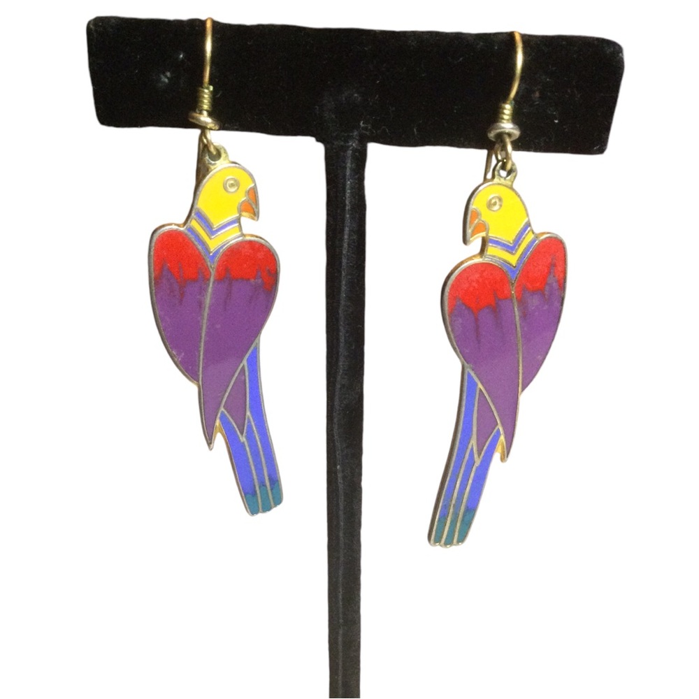 VTG Laurel Burch ‘Cezanne’ Bird Cloisonné Dangle Earrings